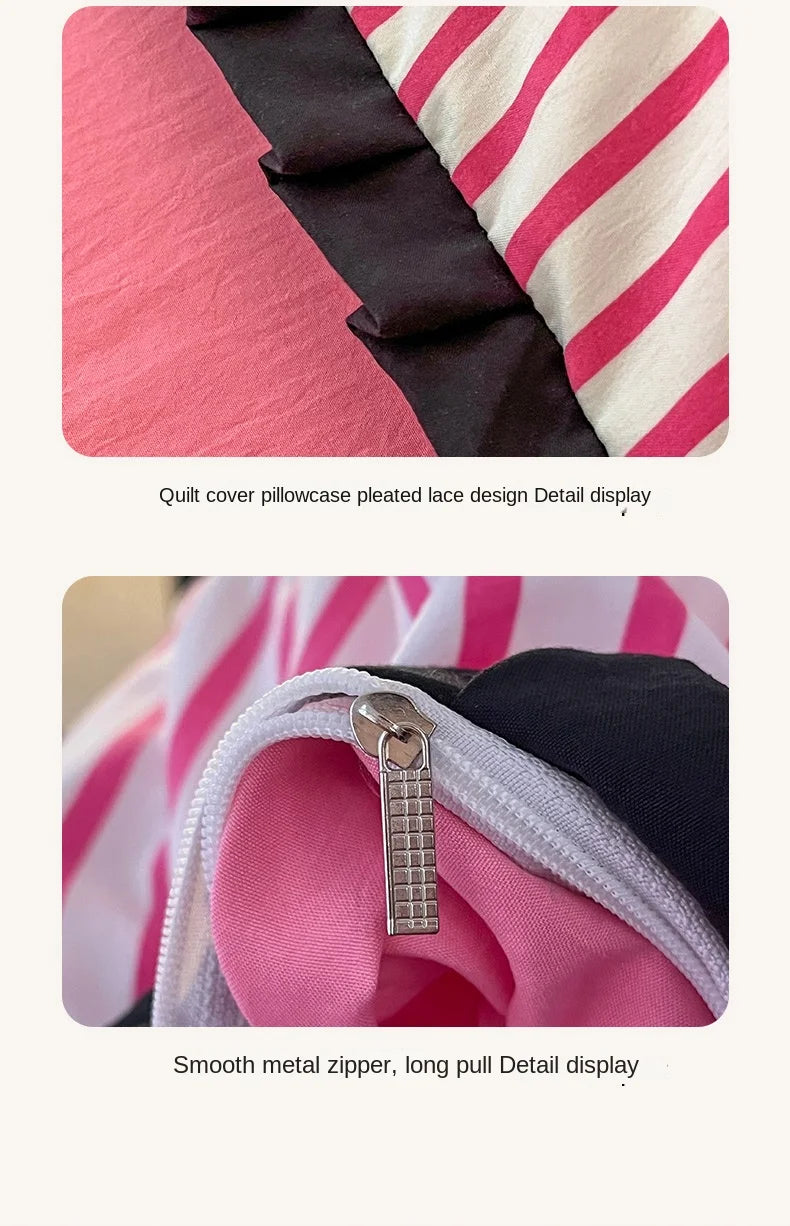 Green Stripe, Black Cat Embroidery Bedding Set