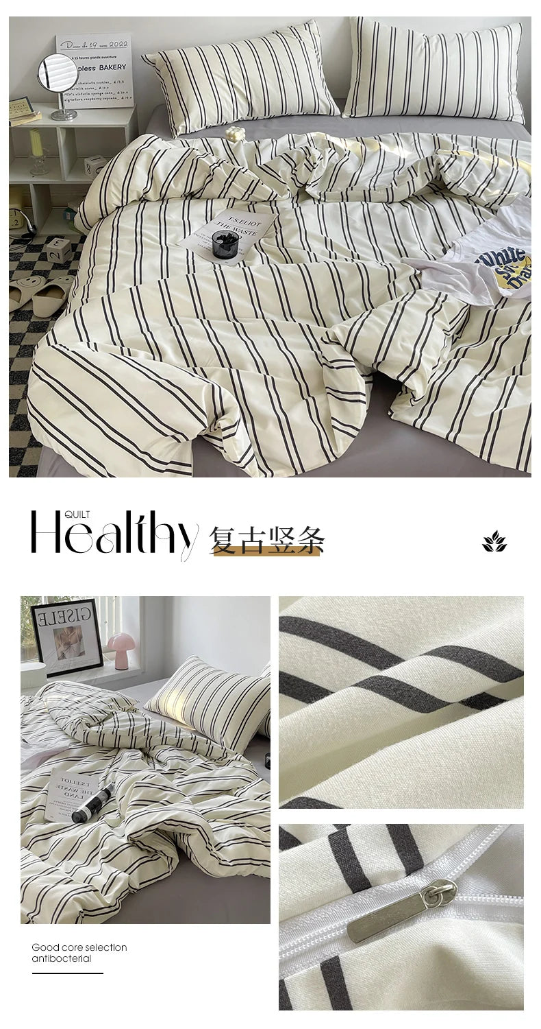 Stripe Comforter Set with Pillowcase & Bed Sheet