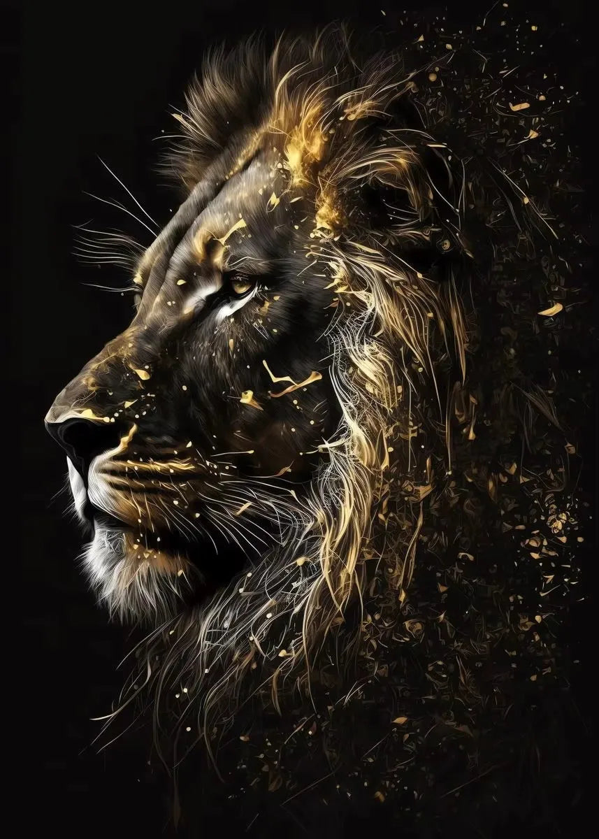 Black and Golden Light Lion Posters Modern Animal Canvas Painting HD Pictures Wall Art for Living Room Home Decoration No Frame