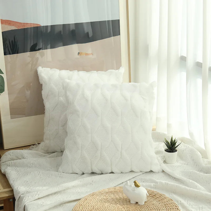 1pc Diamond Pattern Luxury Faux Fur Throw Pillow Cover, Deluxe Decorative Plush PillowCase, Cushion Cover Shell For Sofa Bedroom