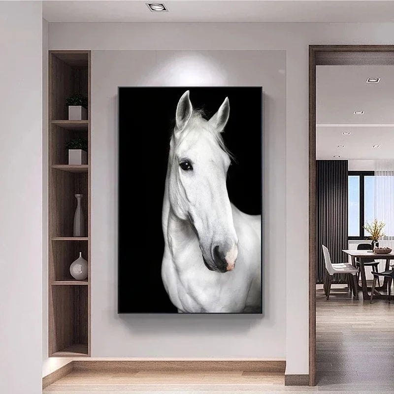 Modern Animals Horse Black and White Horse Posters, Prints Wall Art Pictures Canvas Painting, for Living Room Home Decoration