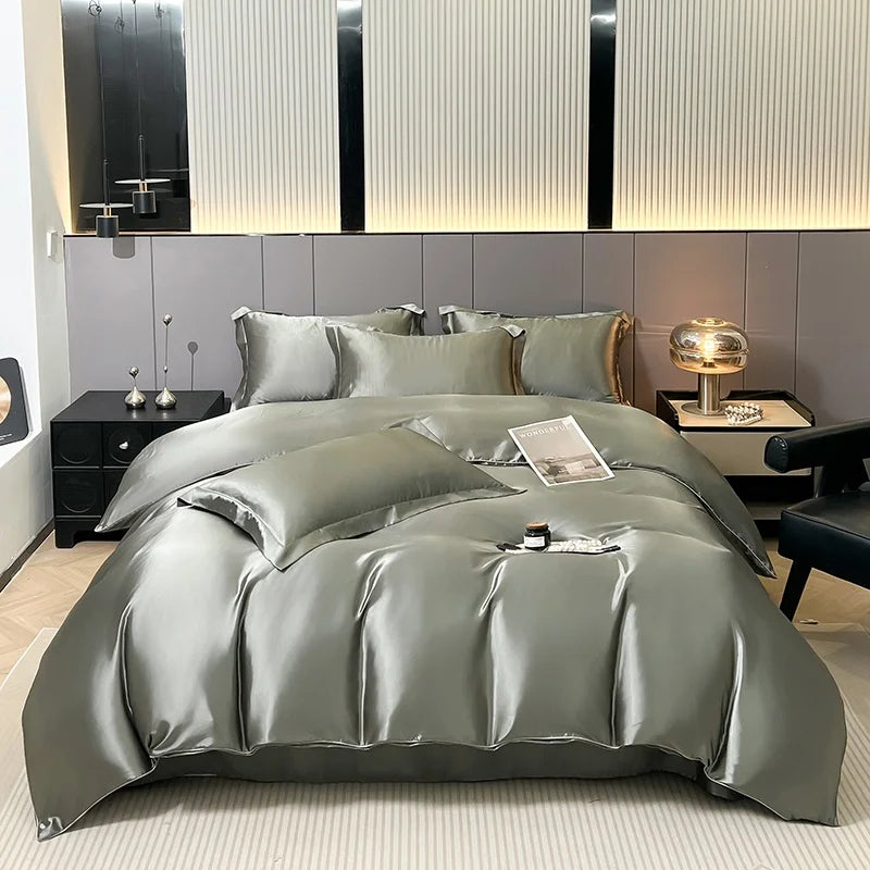 Luxury Bedding Set Solid Color Duvet Cover Bedsheet Pillowcase Smooth Satin Single Double King Queen Full Twin Size Quilt Cover