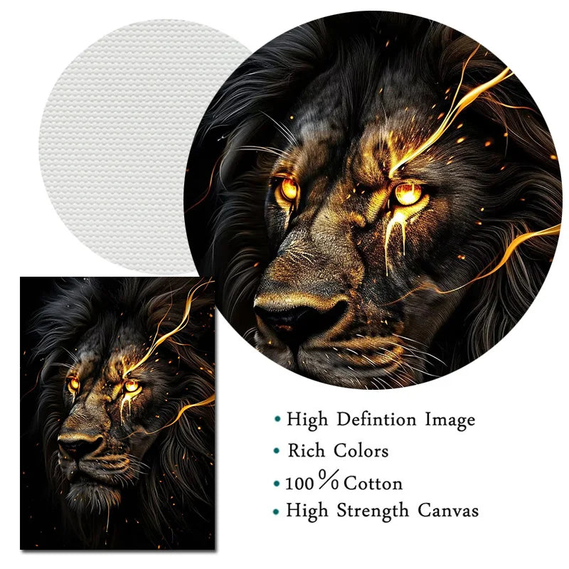 Black and Golden Light Lion Posters Modern Animal Canvas Painting HD Pictures Wall Art for Living Room Home Decoration No Frame