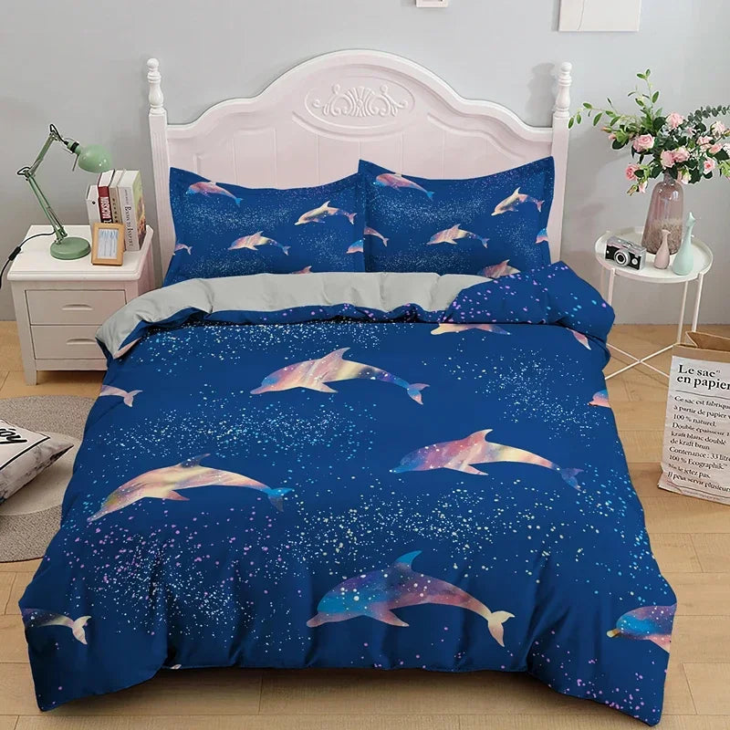 3D Dolphin In Blue Sea Queen King Size Bedding Sets Animal Single Quilt Duvet Cover Set Kids Adult Bed Polyester Bedclothes