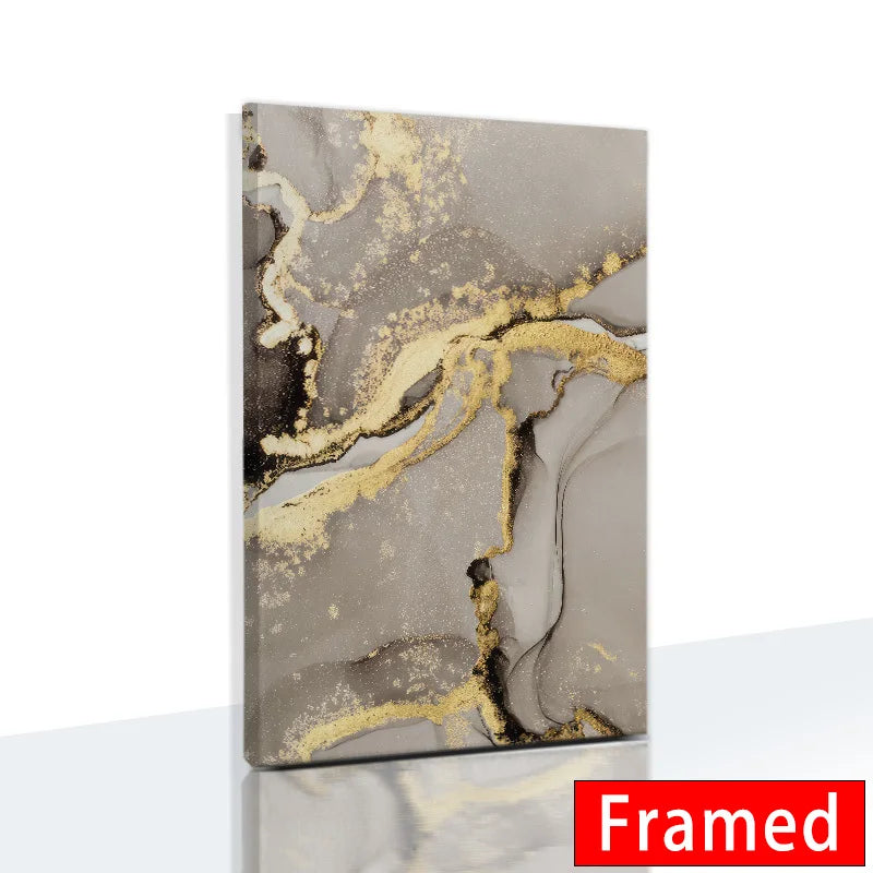 Marble Beige Gold Abstract Wall Art Posters with Frame Canvas Painting Prints Pictures Modern Living Room Interior Home Decor
