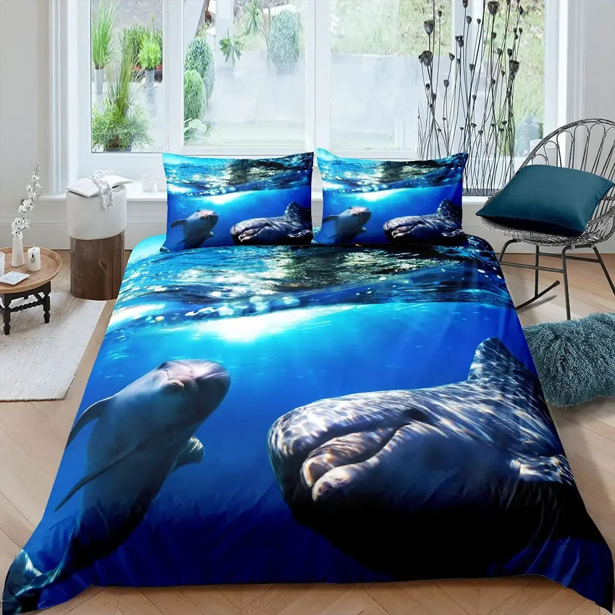 3D Dolphin In Blue Sea Queen King Size Bedding Sets Animal Single Quilt Duvet Cover Set Kids Adult Bed Polyester Bedclothes