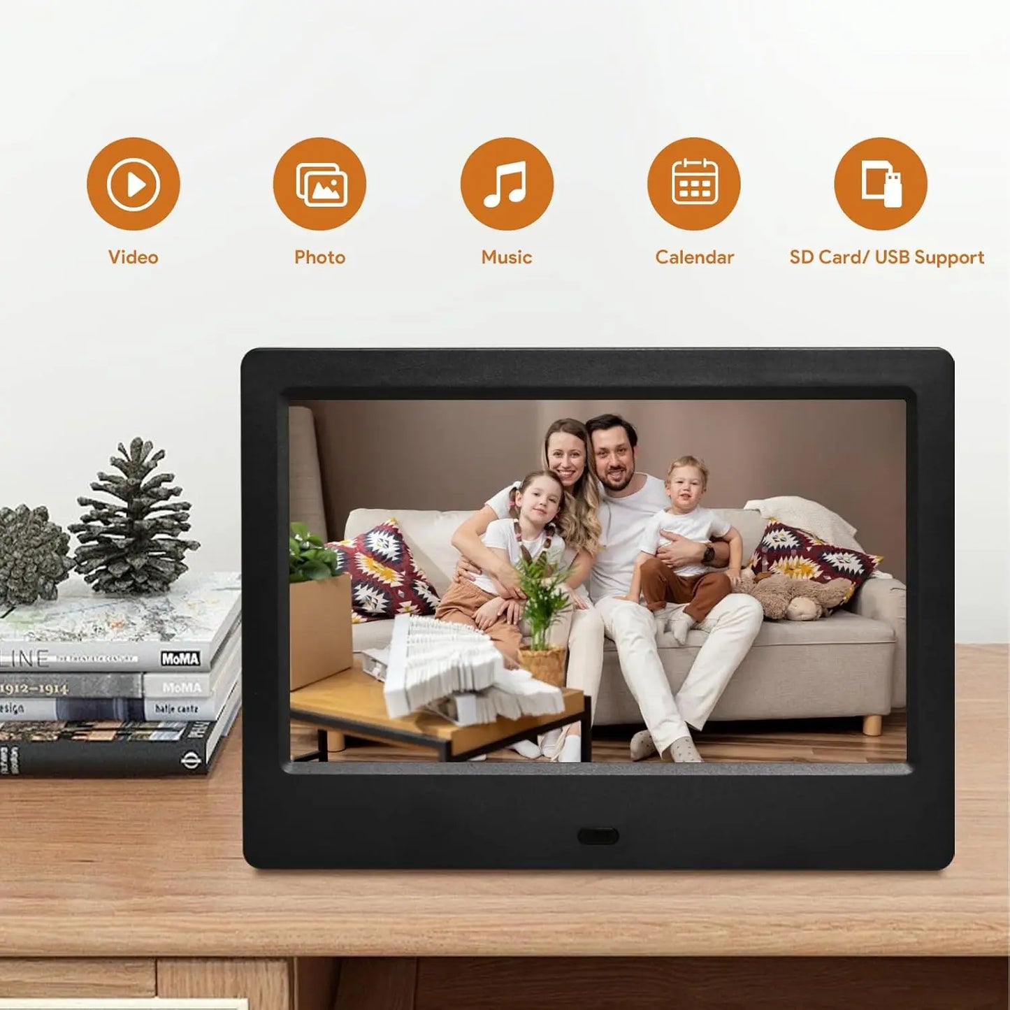 7 Inch Digital Picture Frame, HD IPS Displays Photo Frames with Remote Control,Using USB or SD to Play Photos/Videos/Music,Gift