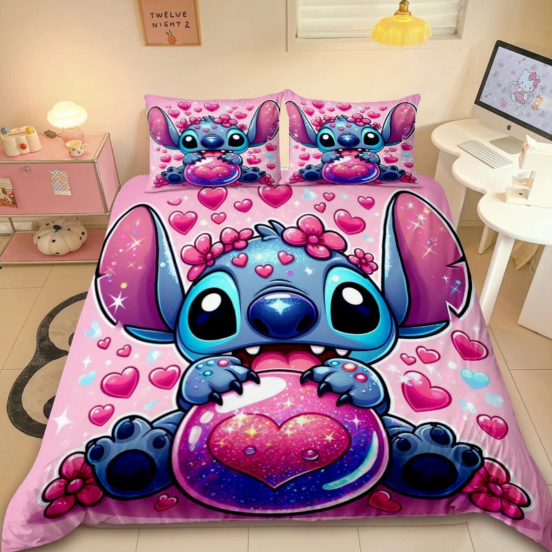 Cute Stitch Duvet Cover Kids Cartoon Bedding Set 3D Printed Comforter Cover Queen King Full Size for Bedroom Decoration