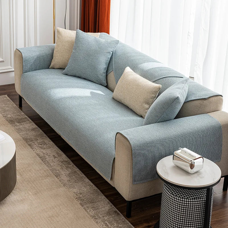 Linen Sofa Cover Solid Color Modern Living Room Anti-slip Combination Sofa Cushion Cover Full Cover Furniture Dust Protection