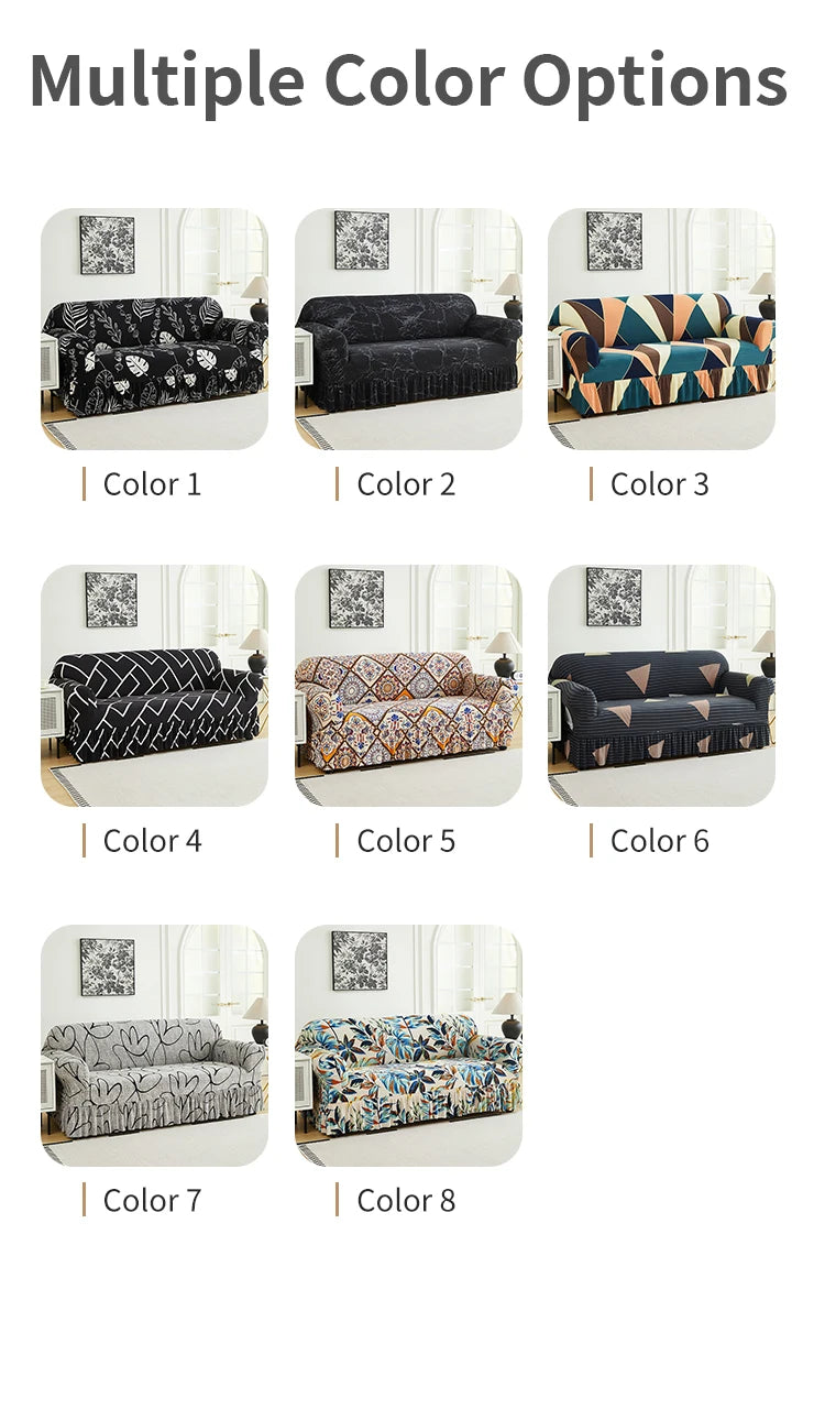 Printed Sofa Cover with Skirt - Full Coverage & Elastic, Multiple Colors