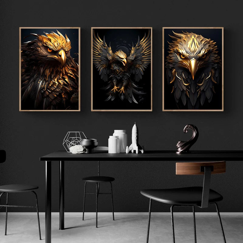 Golden Eagle Poster Bird Head Handsome Sharp Gold Animal Prints Canvas Painting Wall Art Pictures Home Room Modern Decoration
