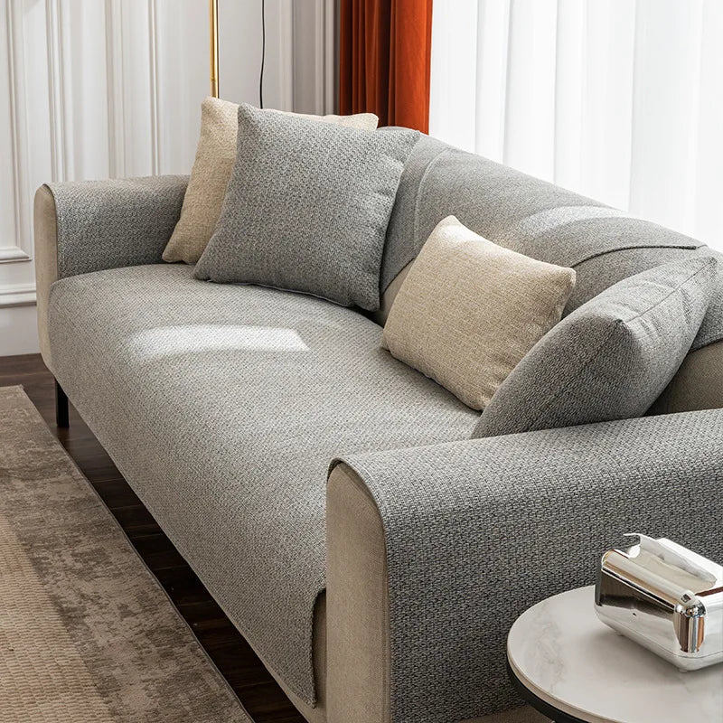 Linen Sofa Cover Solid Color Modern Living Room Anti-slip Combination Sofa Cushion Cover Full Cover Furniture Dust Protection