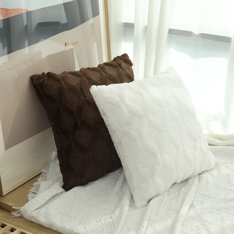 1pc Diamond Pattern Luxury Faux Fur Throw Pillow Cover, Deluxe Decorative Plush PillowCase, Cushion Cover Shell For Sofa Bedroom