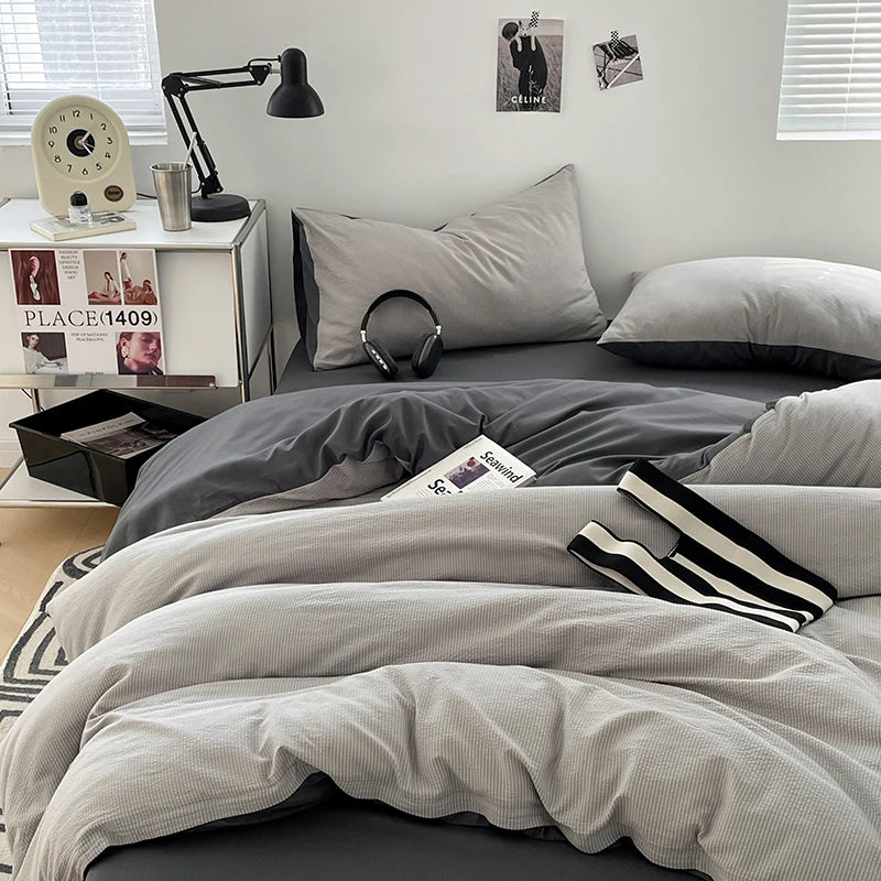 3pcs Duvet Cover Black Fashion Bedding Set for Men Grey Comforter Cover Microfiber Solid Color Quilt Cover with 2 Pillowcases