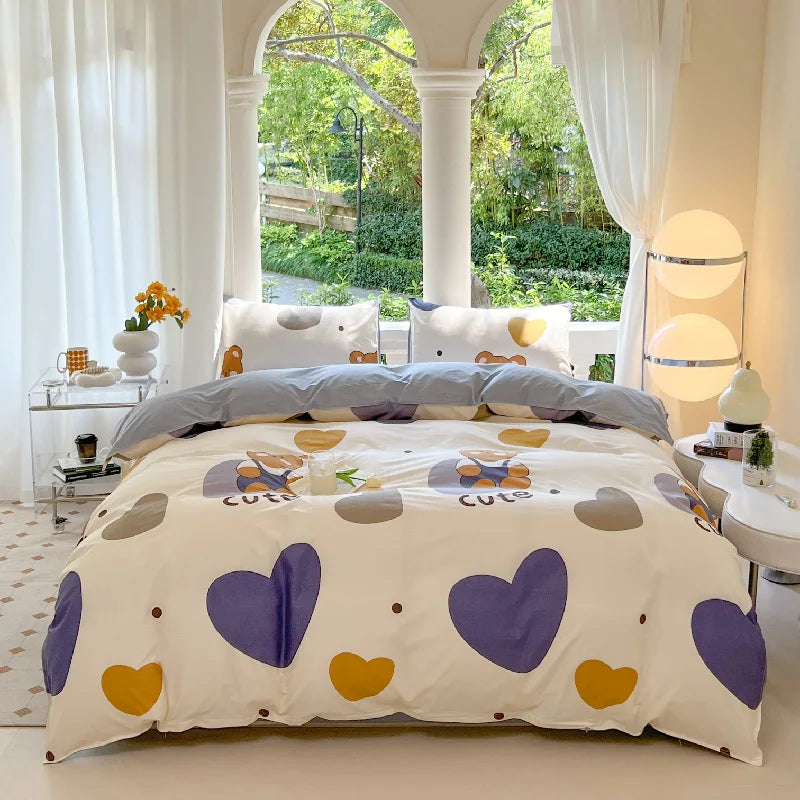 Kawaii Bear & Dinosaur Printed Bedding Set