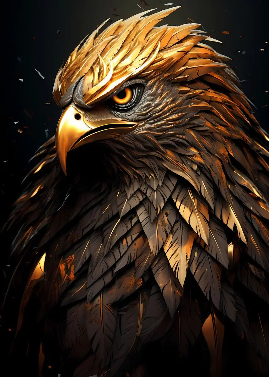 Golden Eagle Poster Bird Head Handsome Sharp Gold Animal Prints Canvas Painting Wall Art Pictures Home Room Modern Decoration