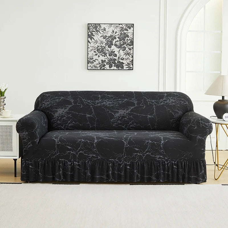 Printed Sofa Cover with Skirt - Full Coverage & Elastic, Multiple Colors