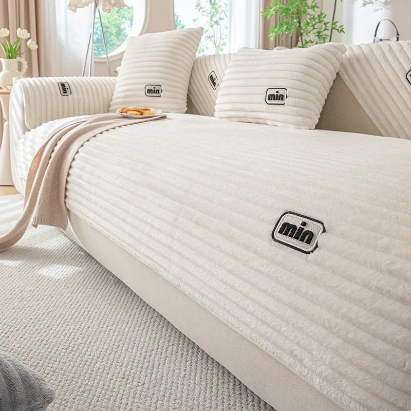 Winter Rabbit Fur Plush Sofa Cushion, Thickened Non-Slip Seat Pad, Anti-Cat Scratch Sofa Cover for Cross-Border