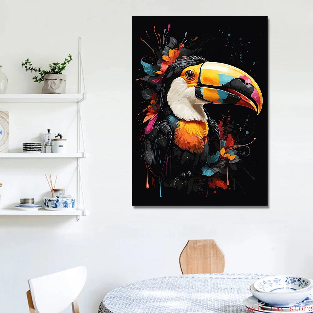 Crane Bird Owl Parrot Eagle Toucan Flamingo Animal Splatter Poster Print Canvas Painting for Living Room Home Decor Cuadros