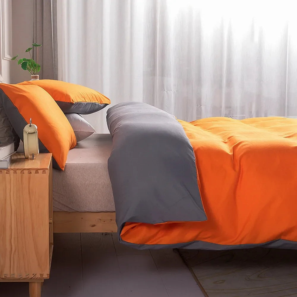 Winter Summer Orange Grey Bedding Set,Double Solid Side,duvet Cover+pillowcase (Excluding Filler) Bed Set,Queen Full King,2/3pc