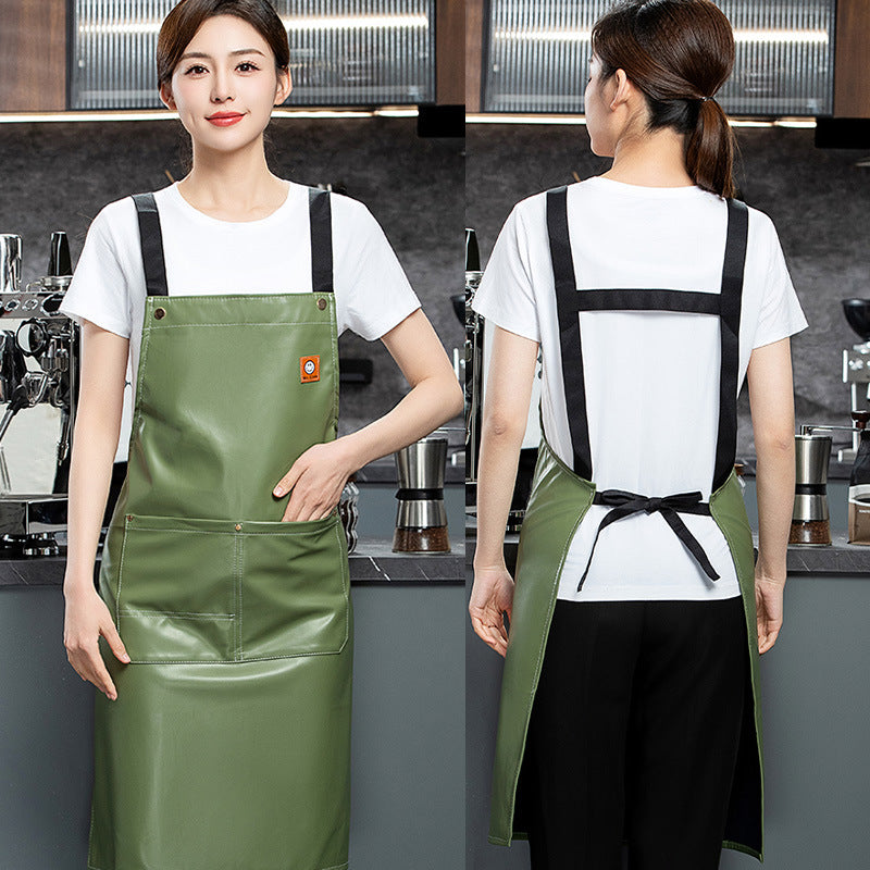 PU soft leather apron custom printed monochrome logo catering specific waterproof and oil resistant kitchen aquatic leather waist work clothes