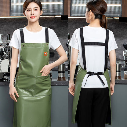 PU soft leather apron custom printed monochrome logo catering specific waterproof and oil resistant kitchen aquatic leather waist work clothes