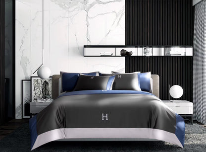 Light Luxury Solid Color 60 Long-Staple Cotton Letter Embroidery Four-Piece Set