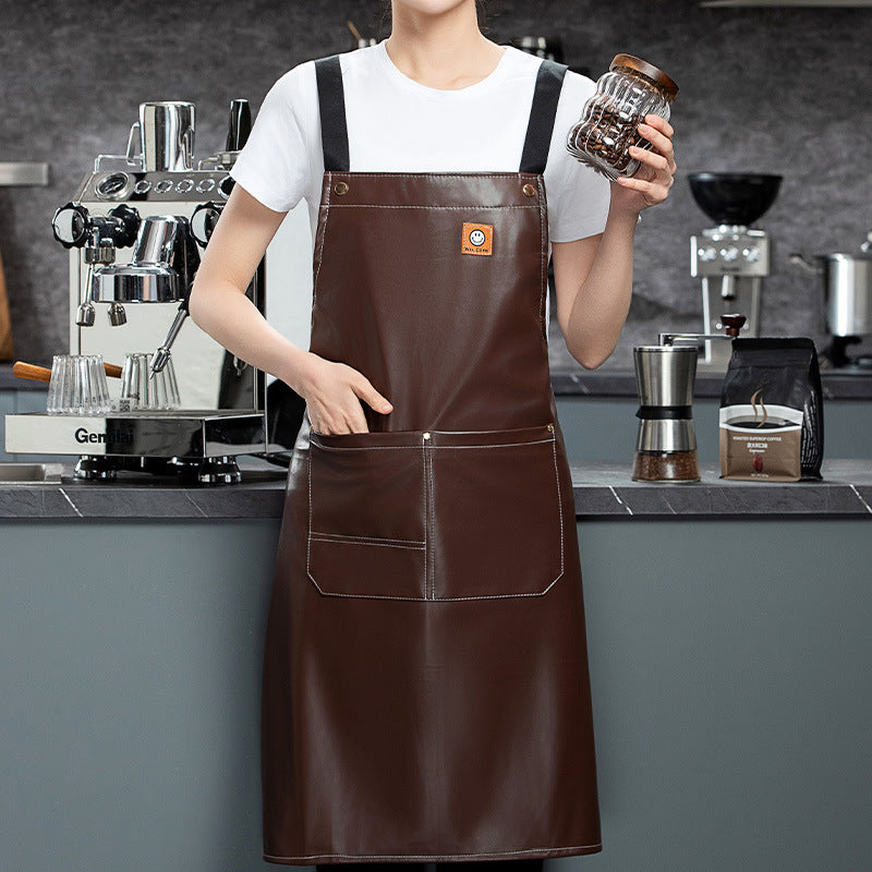 PU soft leather apron custom printed monochrome logo catering specific waterproof and oil resistant kitchen aquatic leather waist work clothes