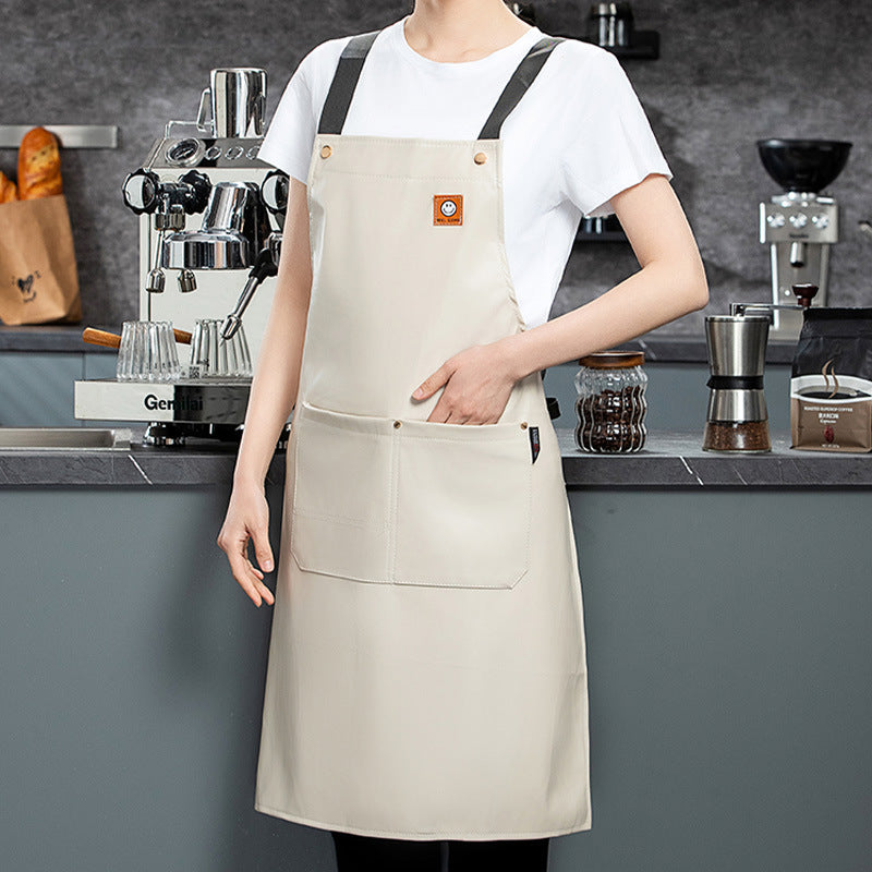 PU soft leather apron custom printed monochrome logo catering specific waterproof and oil resistant kitchen aquatic leather waist work clothes