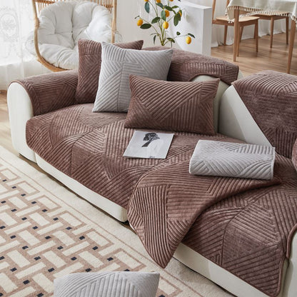Simple Non-slip Solid Color Plush Sofa Cushion