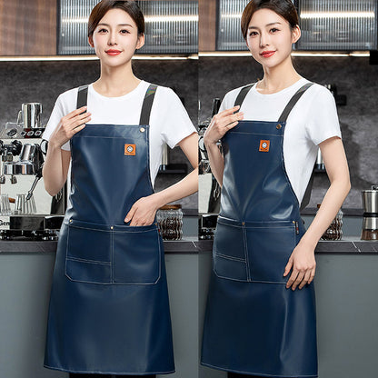 PU soft leather apron custom printed monochrome logo catering specific waterproof and oil resistant kitchen aquatic leather waist work clothes