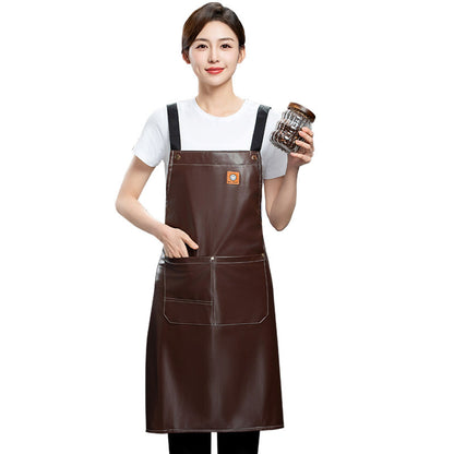 PU soft leather apron custom printed monochrome logo catering specific waterproof and oil resistant kitchen aquatic leather waist work clothes