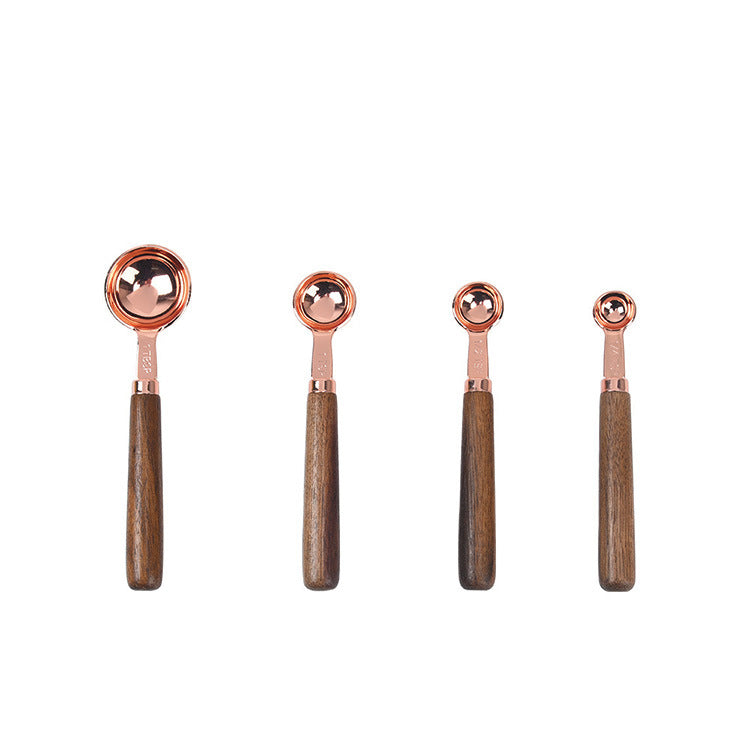Walnut Handle Copper-Plated Measuring Cup Measuring Spoon Set Kitchen Baking Tools Bartender Measuring Spoon Set