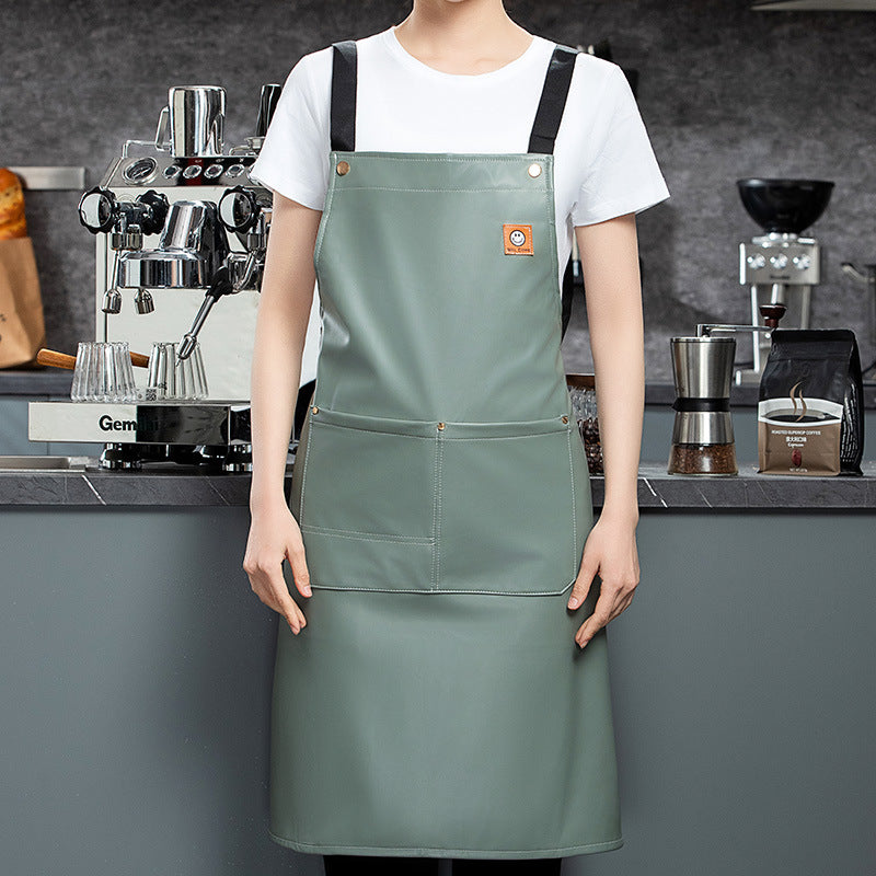 PU soft leather apron custom printed monochrome logo catering specific waterproof and oil resistant kitchen aquatic leather waist work clothes