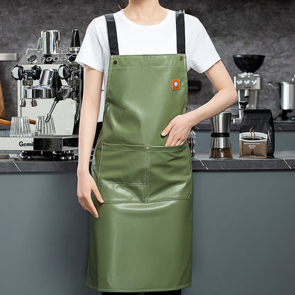 PU soft leather apron custom printed monochrome logo catering specific waterproof and oil resistant kitchen aquatic leather waist work clothes