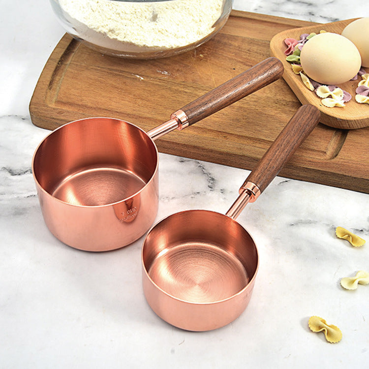 Walnut Handle Copper-Plated Measuring Cup Measuring Spoon Set Kitchen Baking Tools Bartender Measuring Spoon Set