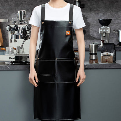 PU soft leather apron custom printed monochrome logo catering specific waterproof and oil resistant kitchen aquatic leather waist work clothes