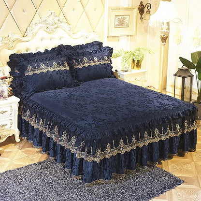3-Piece Luxury Lace Bedspread with Thicken Bed Skirt
