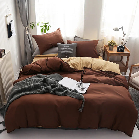 4Pcs Skin Friendly and Brushed Duvet Cover Set, Solid Brown Purple Quilt Cover with Sheet Pillowcases, Luxury Hotel Bedding Set