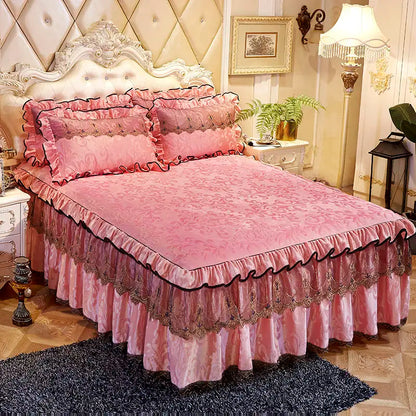 3-Piece Luxury Lace Bedspread with Thicken Bed Skirt