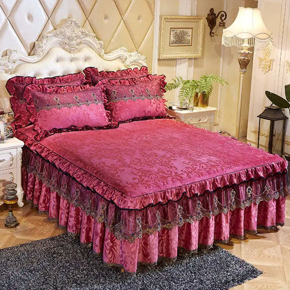 3-Piece Luxury Lace Bedspread with Thicken Bed Skirt