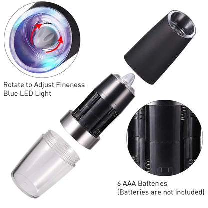 Electric Automatic Mill Pepper and Salt Grinder LED Light Peper Spice Grain Mills Porcelain Grinding Core Mill for Kitchen Tools