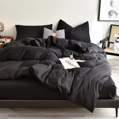 Bed Linen Bedding set Washed Cotton Four-Piece Bed Sheets Set Solid Color Green Simple Bed Quilt Cover Comforter Cover Duvet