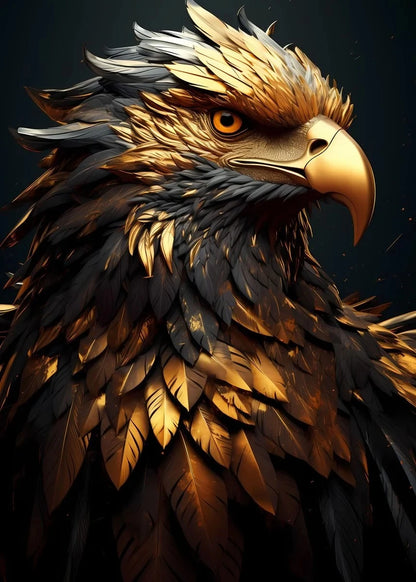 Golden Eagle Poster Bird Head Handsome Sharp Gold Animal Prints Canvas Painting Wall Art Pictures Home Room Modern Decoration