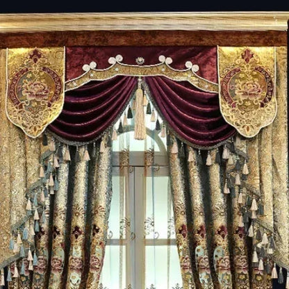 Luxury Golden Velvet Embroidered Curtains for Living Room Bedroom Elegant Hollow Shading Drapes Custom Valance Tulle Villa Decor