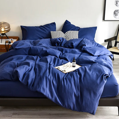 Bed Linen Bedding set Washed Cotton Four-Piece Bed Sheets Set Solid Color Green Simple Bed Quilt Cover Comforter Cover Duvet