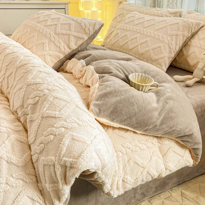 Tafuru Milk Fleece Single Quilt Set Autumn/winter Thickened Warm Solid Color Duvet Cover 200x230 220x240 Bedding for Double Use