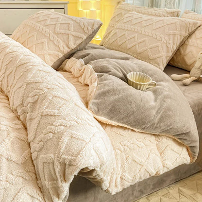 Tafuru Milk Fleece Single Quilt Set Autumn/winter Thickened Warm Solid Color Duvet Cover 200x230 220x240 Bedding for Double Use