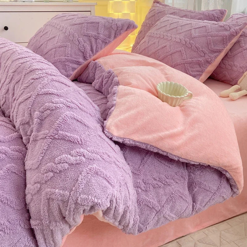 Tafuru Milk Fleece Single Quilt Set Autumn/winter Thickened Warm Solid Color Duvet Cover 200x230 220x240 Bedding for Double Use