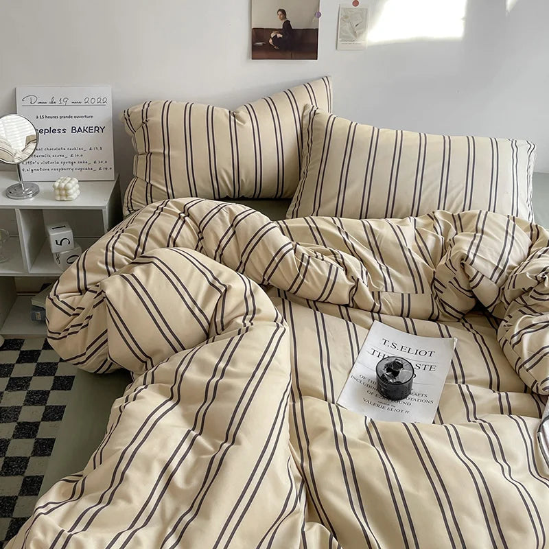 Stripe Comforter Set with Pillowcase & Bed Sheet